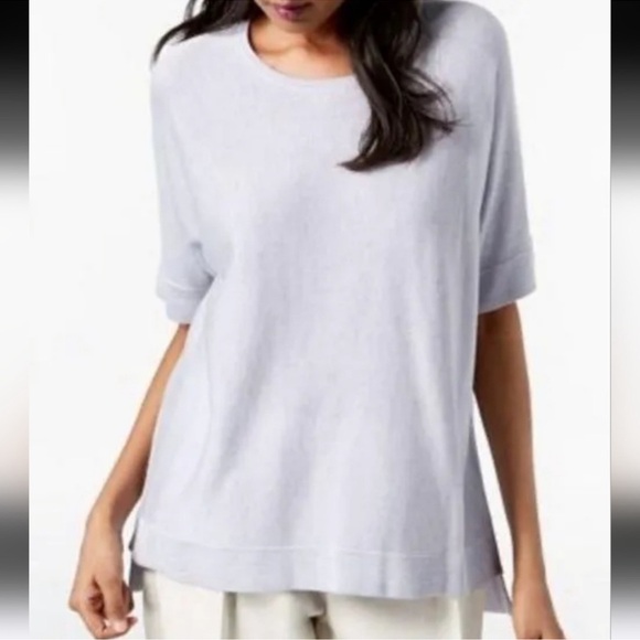 Eileen Fisher Tencel Blend Tunic Sweater Top Short Sleeve Sz Medium Minimalist - Picture 1 of 8